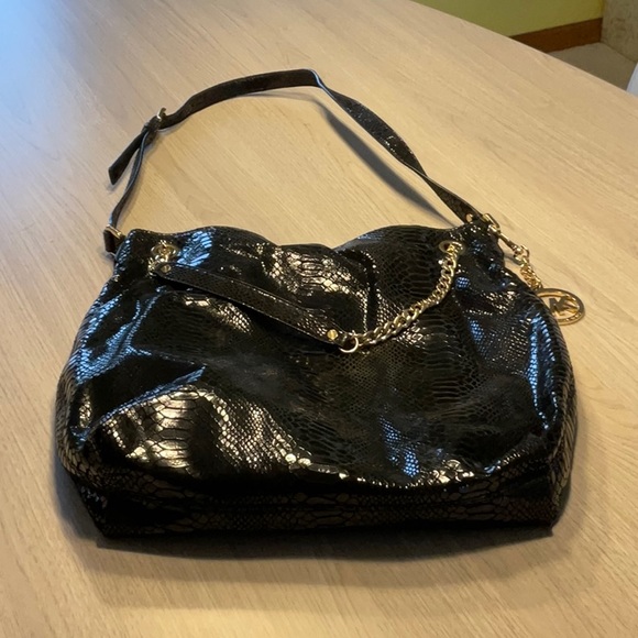 Michael Kors Black Patent Leather Crocodile Purse Handbag - Picture 2 of 16